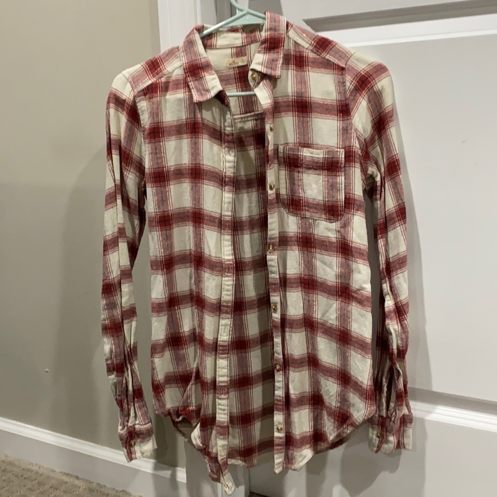 Cream, red and sparkly gold flannel top from Hollister